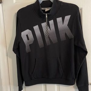 PINK black quarter zip sweatshirt, size large!